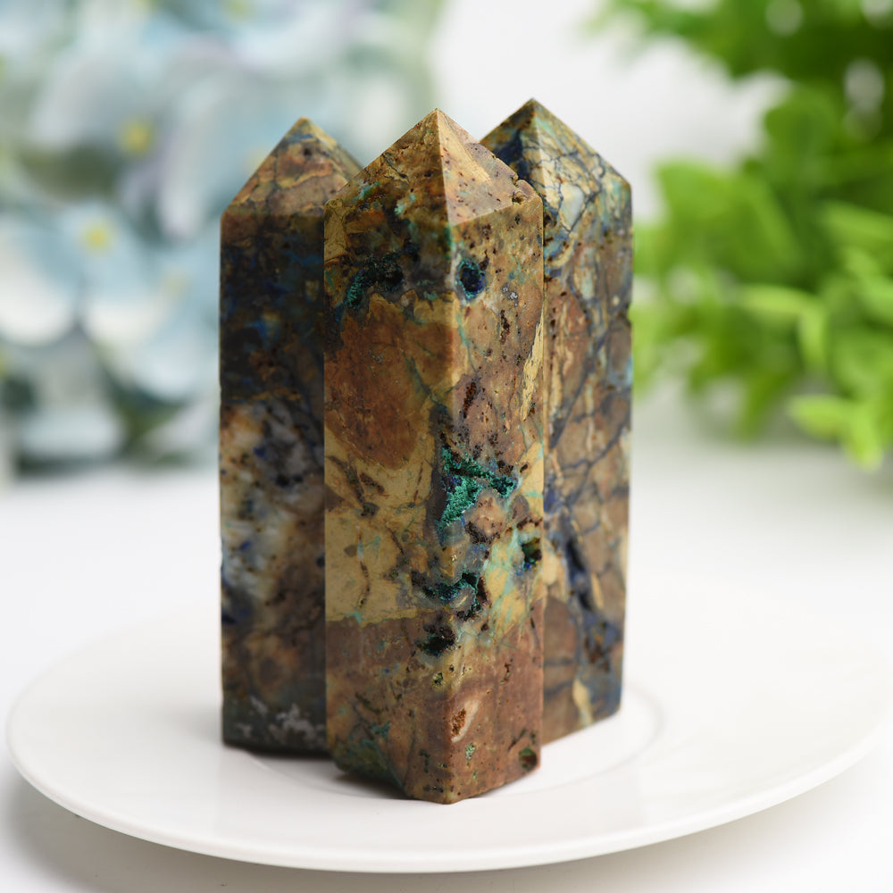 3.0"-4.0" Azurite Grow with Malachite Stone Crystal Point Bulk Wholesale  Wholesale Crystals