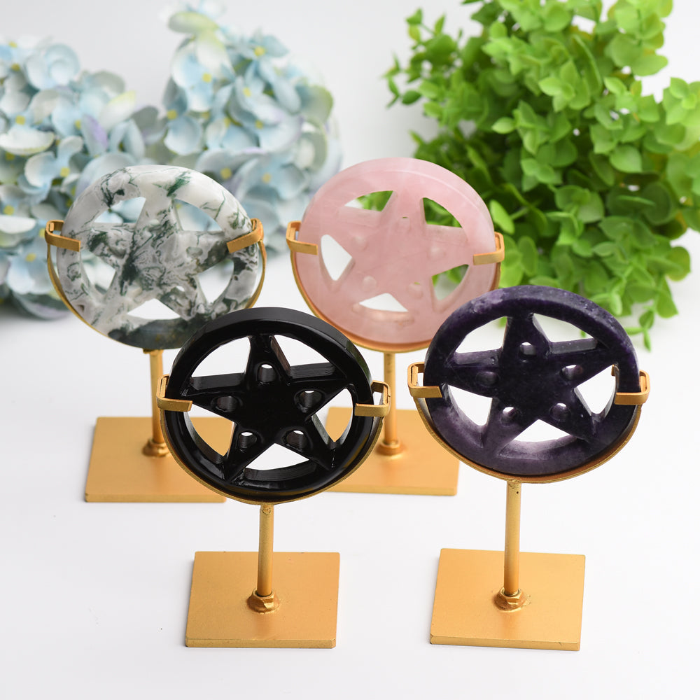 Mixed Crystal Pentagram Plate Carving with Metal Stand Bulk Wholesale  Wholesale Crystals