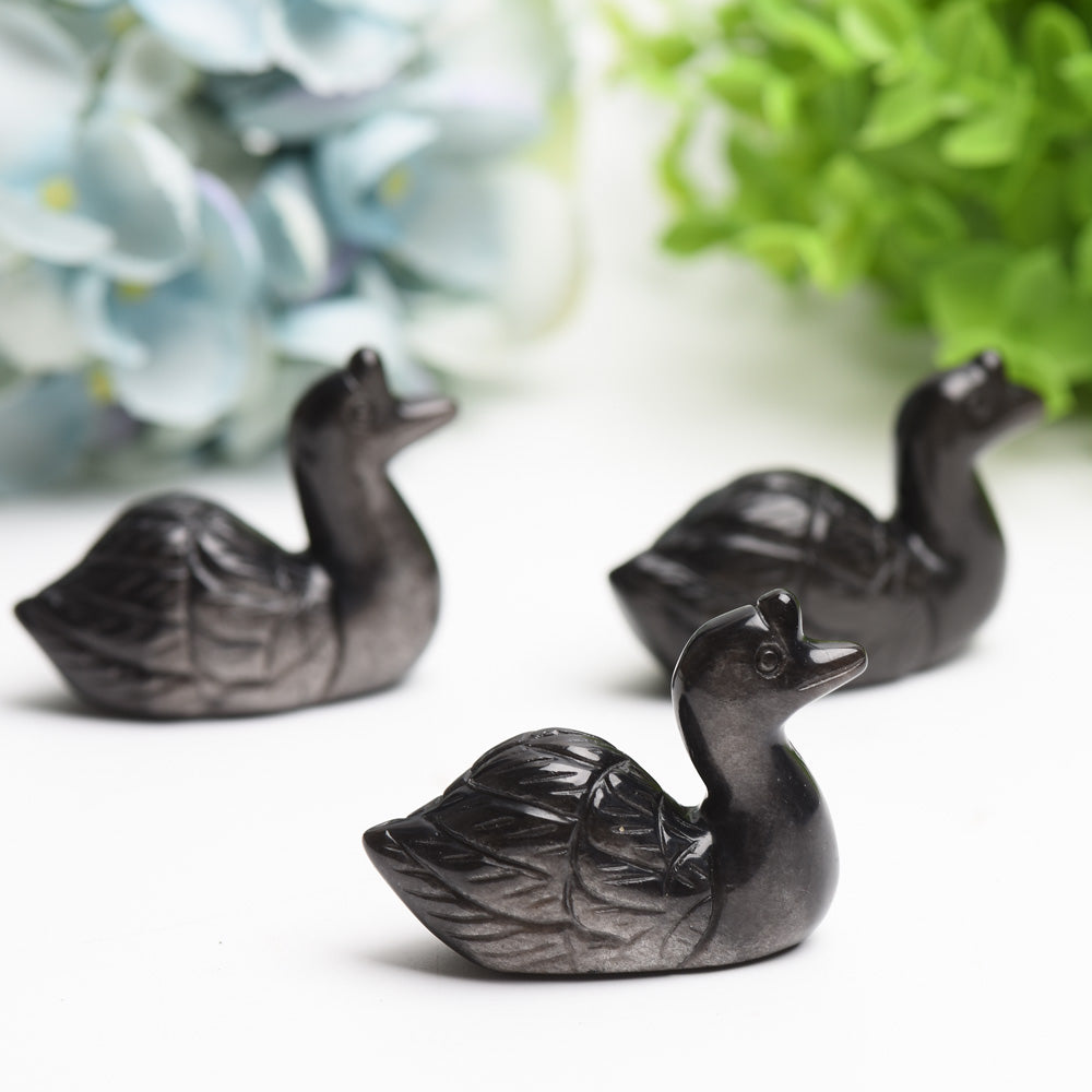 2.2" Silver Obsidian Swan Crystal Carving Bulk Wholesale  Wholesale Crystals
