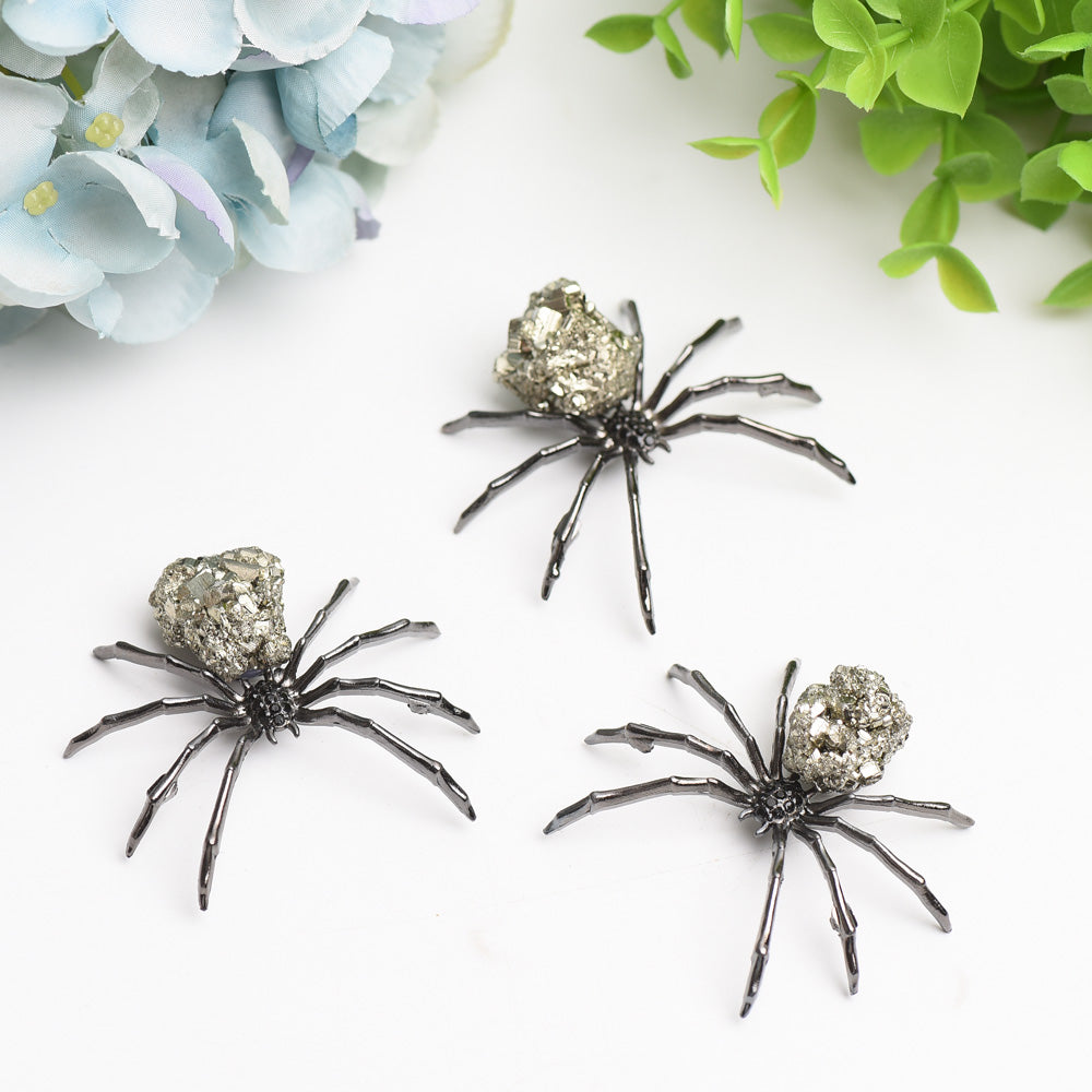 2.0" Metal Spider with Raw Pyrite Stone Decor Free Form for Bulk Wholesale  Wholesale Crystals