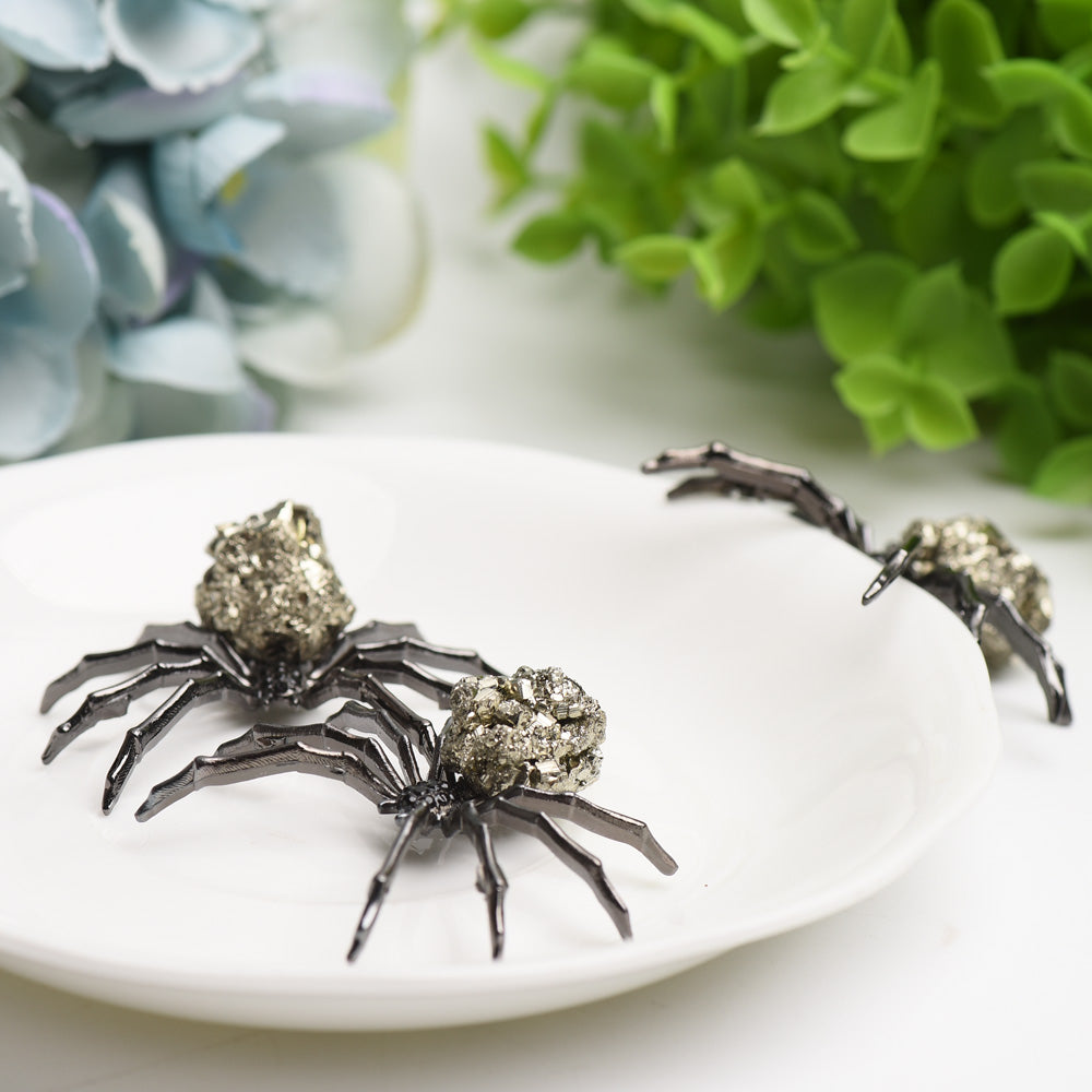 2.0" Metal Spider with Raw Pyrite Stone Decor Free Form for Bulk Wholesale  Wholesale Crystals