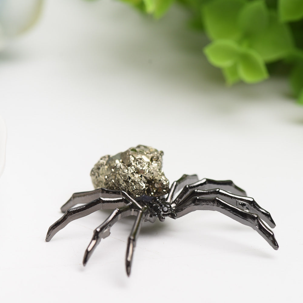 2.0" Metal Spider with Raw Pyrite Stone Decor Free Form for Bulk Wholesale  Wholesale Crystals