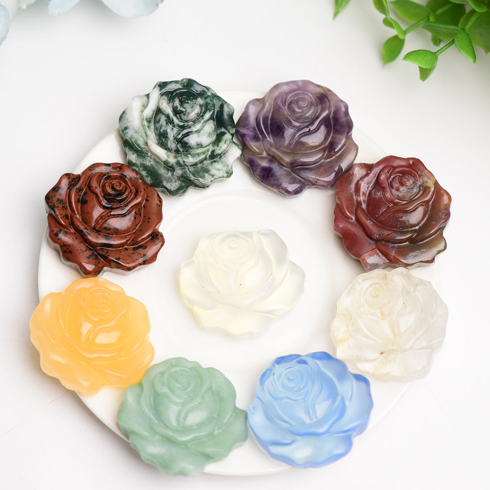 1.4" Mixed Crystal Rose Flower Carving Bulk Wholesale  Wholesale Crystals