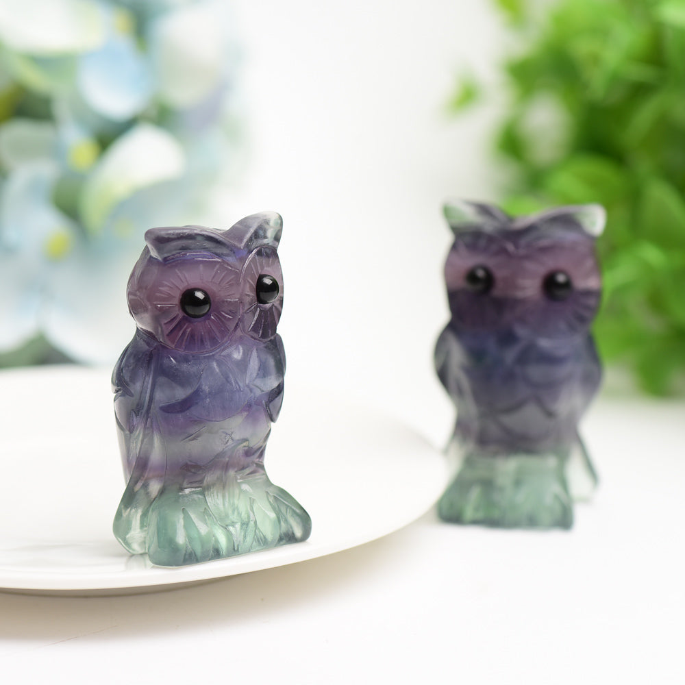 2.4" Rainbow Fluorite Owl Carving Bulk Wholesale  Wholesale Crystals