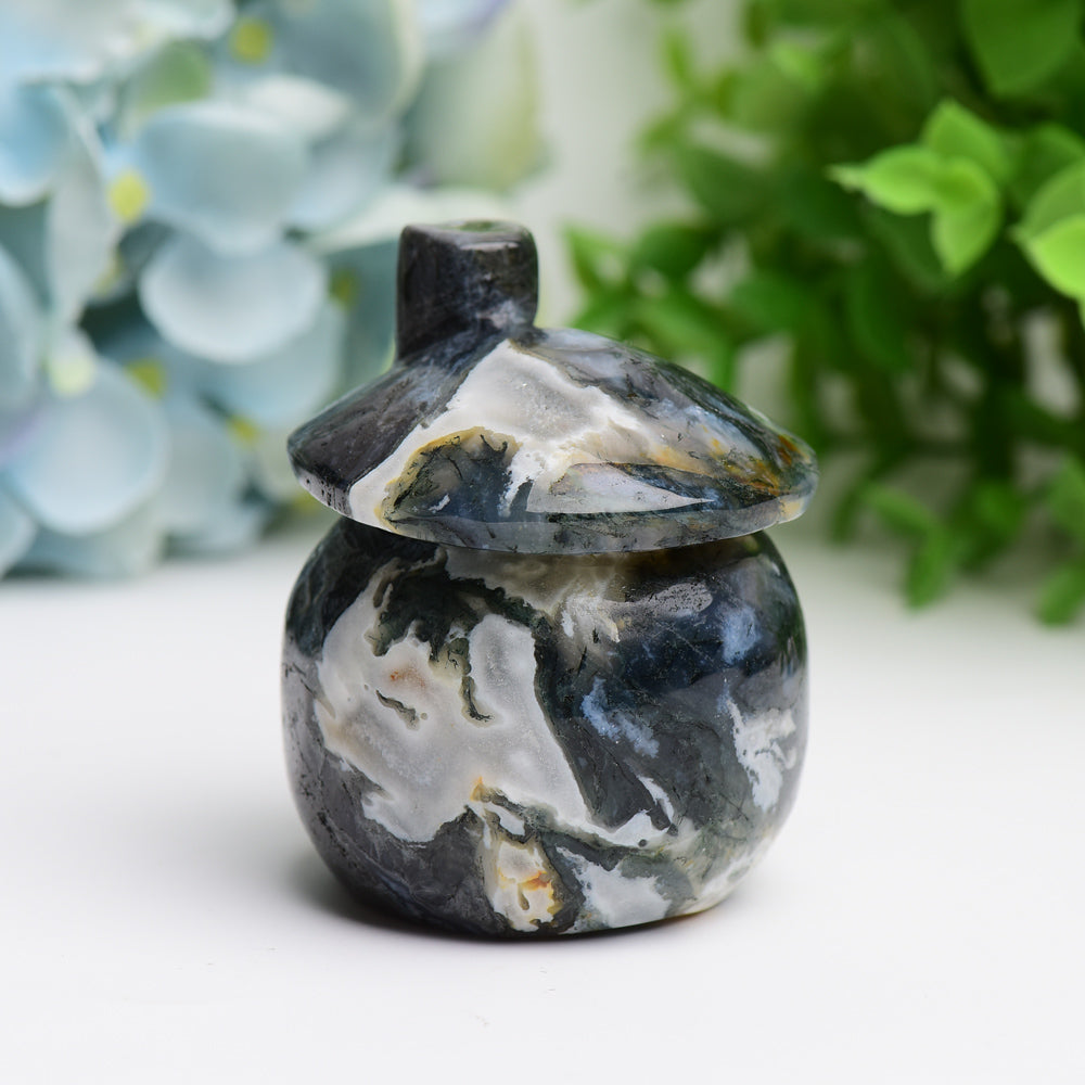 2.5" Moss Agate Mushroom House Crystal Carving Free Form  Wholesale Crystals