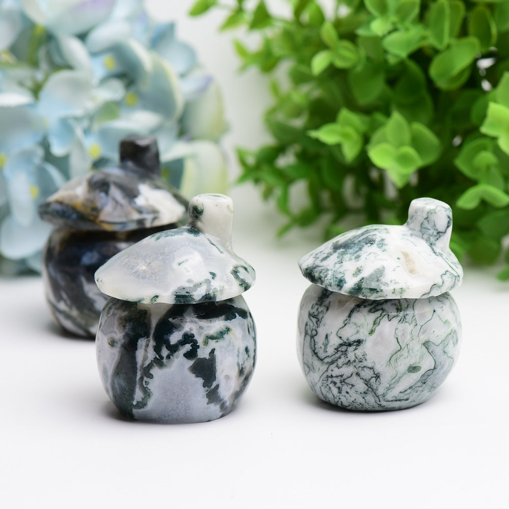 2.5" Moss Agate Mushroom House Crystal Carving Free Form  Wholesale Crystals