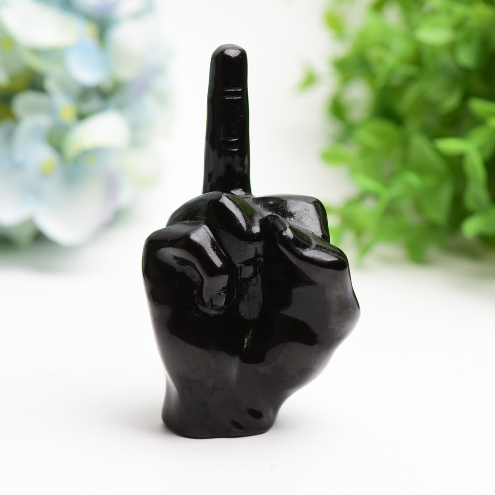 4.0" Black Obsidian Middle Finger Crystal Carving Bulk Wholesale  Wholesale Crystals