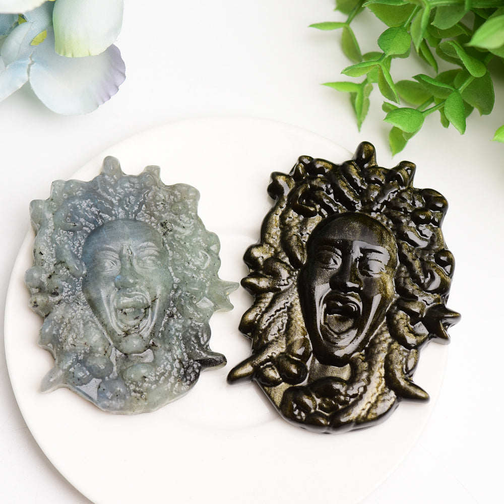 2.8"-3.3" Labradorite Golden Obsidian Medusa Carving Bulk Wholesale  Wholesale Crystals