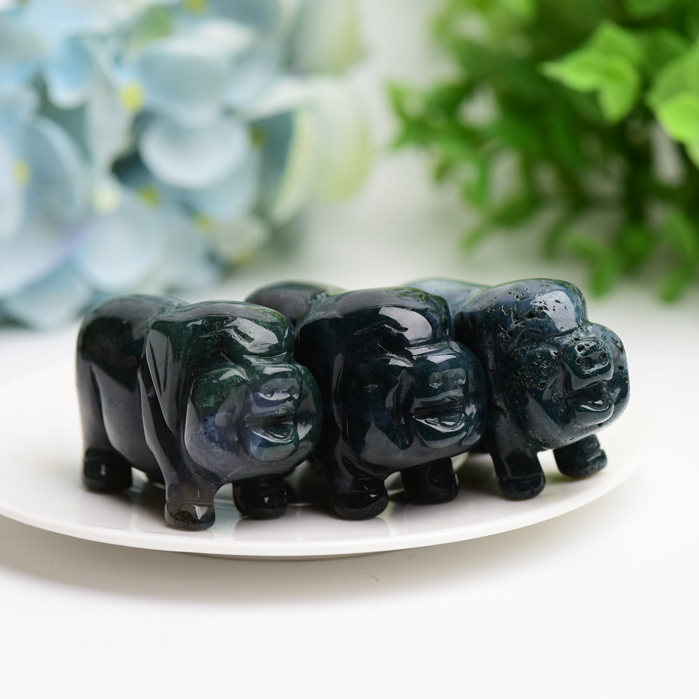 2.1" Moss Agate Pig Animal Crystal Carving  Wholesale Crystals