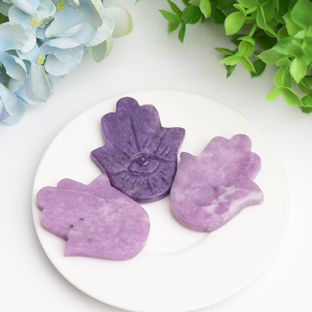2.2" Purple Mica Hand with Evil's Eye Crystal Carving  Wholesale Crystals