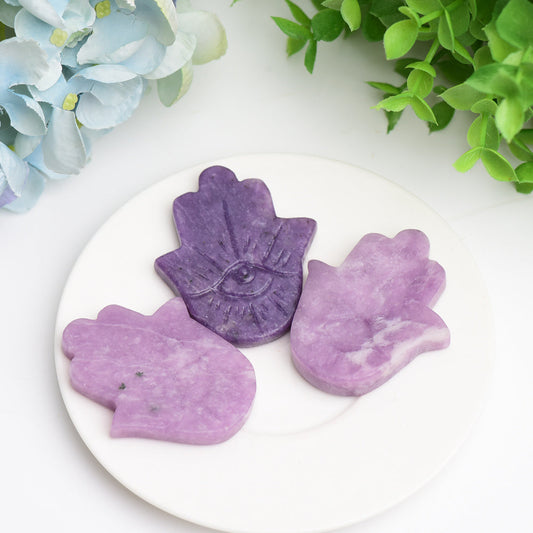 2.2" Purple Mica Hand with Evil's Eye Crystal Carving  Wholesale Crystals