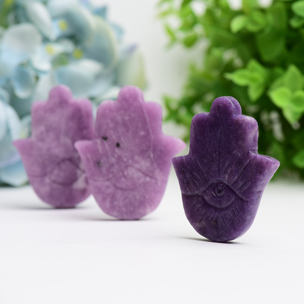 2.2" Purple Mica Hand with Evil's Eye Crystal Carving  Wholesale Crystals
