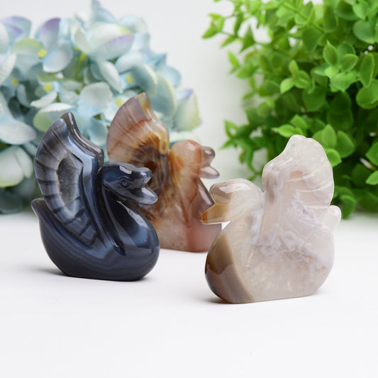 3.0" Druzy Agate Swan Animal Crystal Carving  Wholesale Crystals