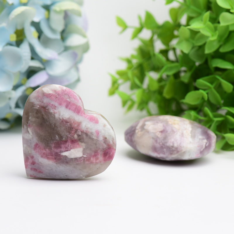 2.5" Pink Tourmaline Heart Shape & Palm Stone  Wholesale Crystals