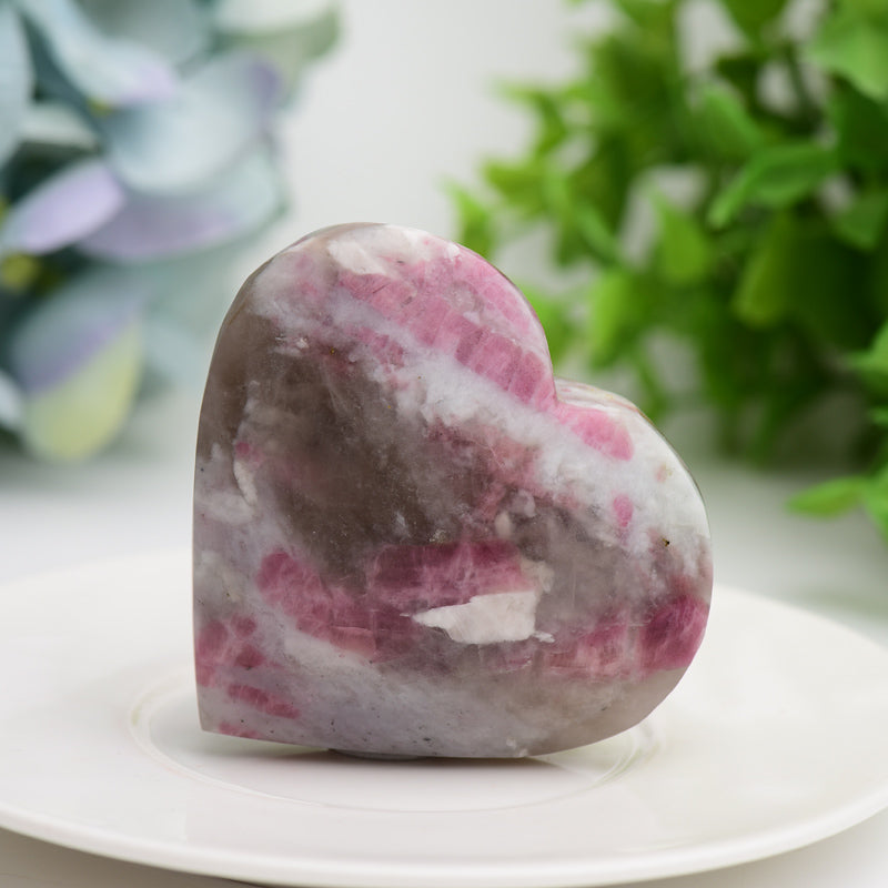 2.5" Pink Tourmaline Heart Shape & Palm Stone  Wholesale Crystals