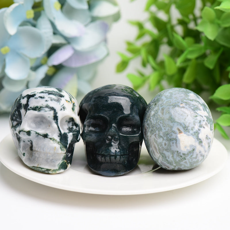 2.0" Moss Agate Crystal Skull Bulk Wholesale  Wholesale Crystals