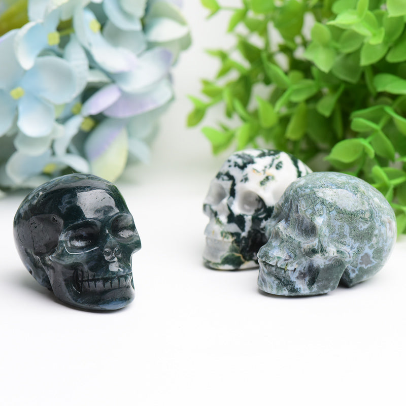 2.0" Moss Agate Crystal Skull Bulk Wholesale  Wholesale Crystals