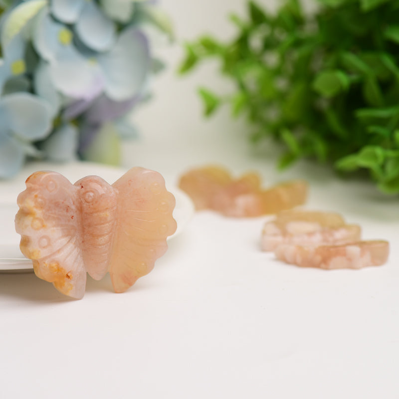 1.9" Flower Agate Butterfly Crystal Carving Bulk Wholesale  Wholesale Crystals