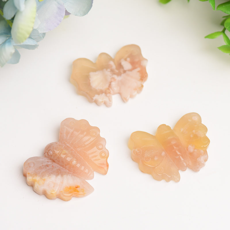 1.9" Flower Agate Butterfly Crystal Carving Bulk Wholesale  Wholesale Crystals