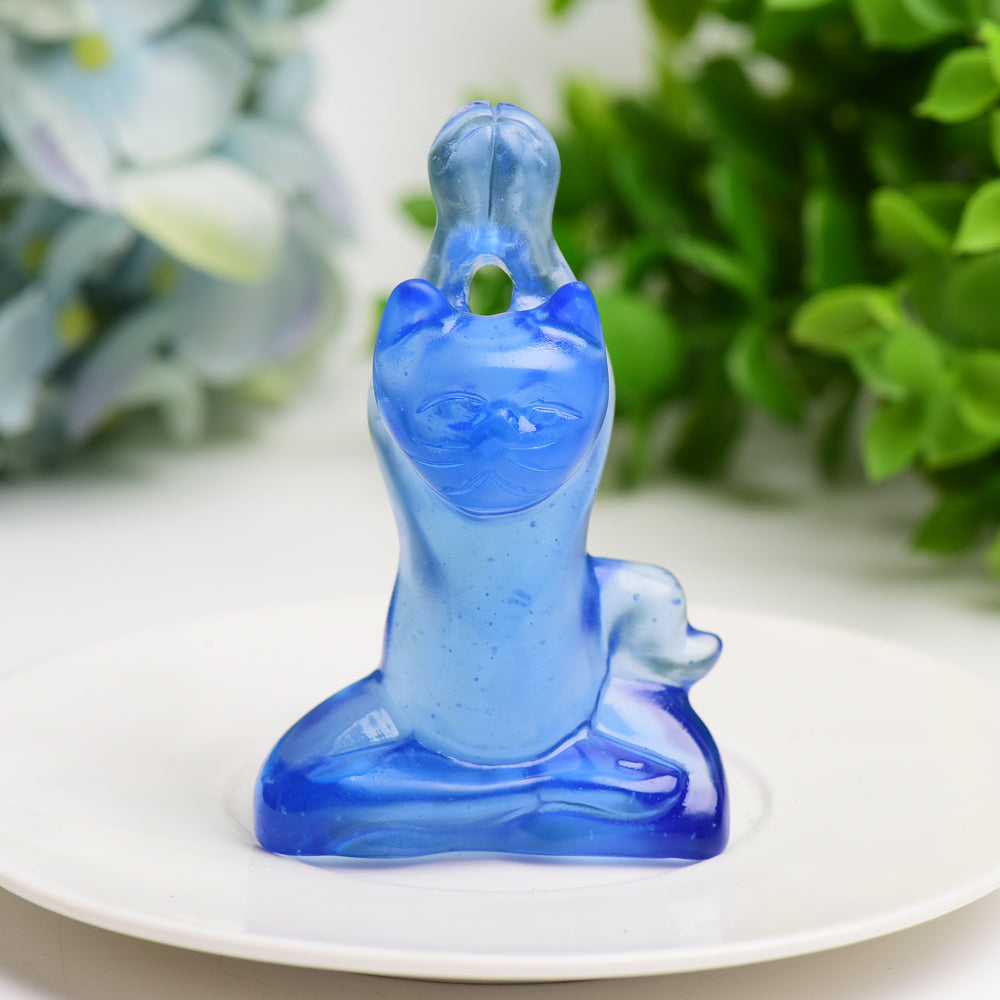 3.0" Mixed Crystal Yoga Cat Crystal Carving Bulk Wholesale  Wholesale Crystals