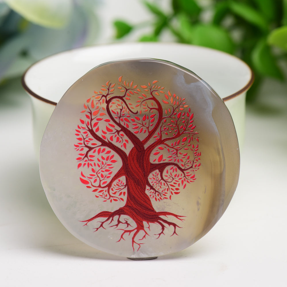 2.0" Agate Round Slab with Printing Bulk Wholesale  Wholesale Crystals