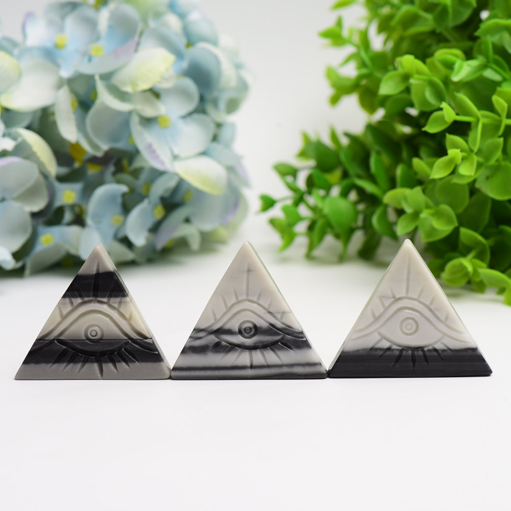 1.8" Taiji Stone Triangle Slab with Eivl's Eye Carving Bulk Wholesale  Wholesale Crystals