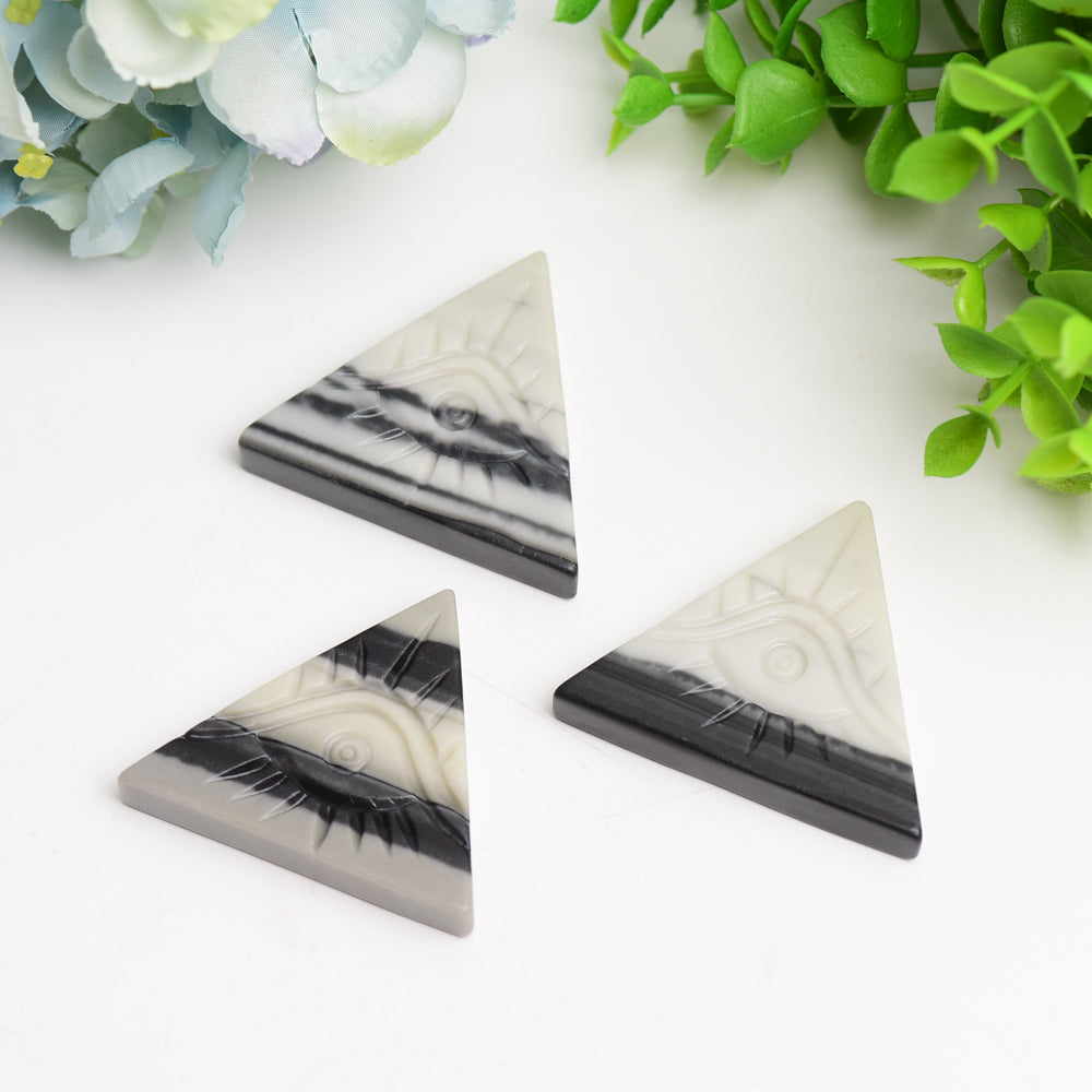 1.8" Taiji Stone Triangle Slab with Eivl's Eye Carving Bulk Wholesale  Wholesale Crystals