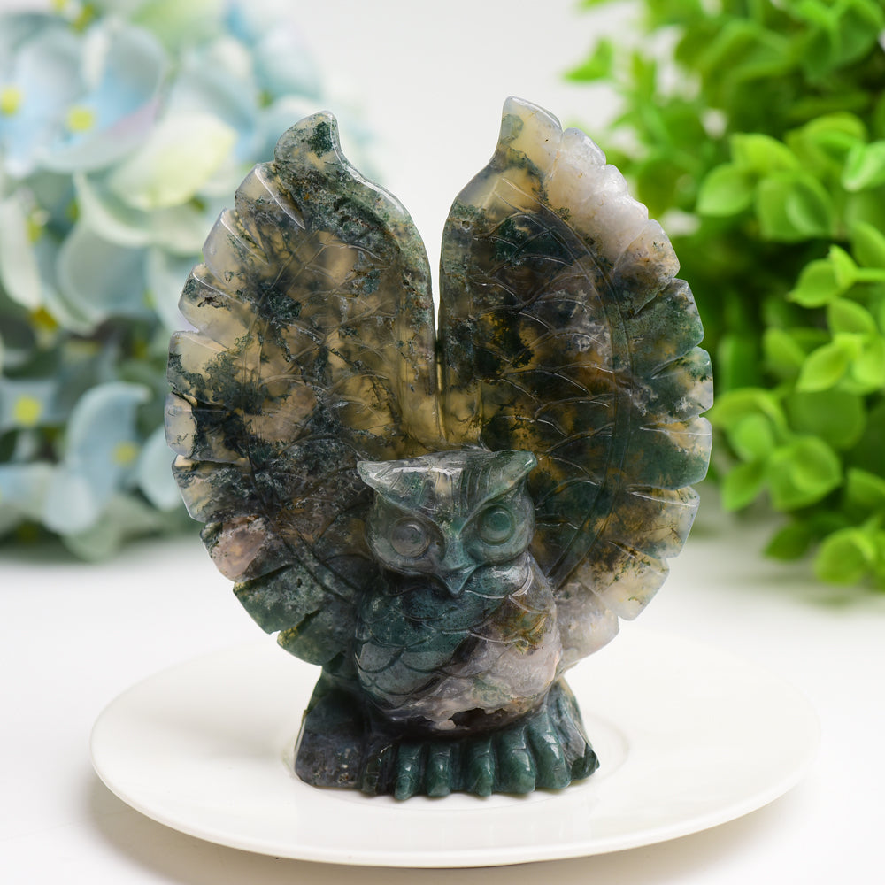 4.5" Ocean Jasper Moss Agate Owl Crystal Carving Bulk Wholesale  Wholesale Crystals
