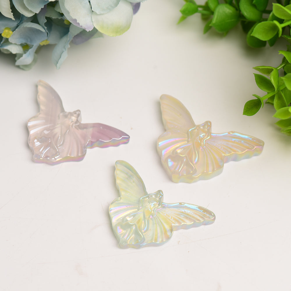 2.3" Aura Clear Quartz Butterfly Crystal Carving Bulk Wholesale  Wholesale Crystals