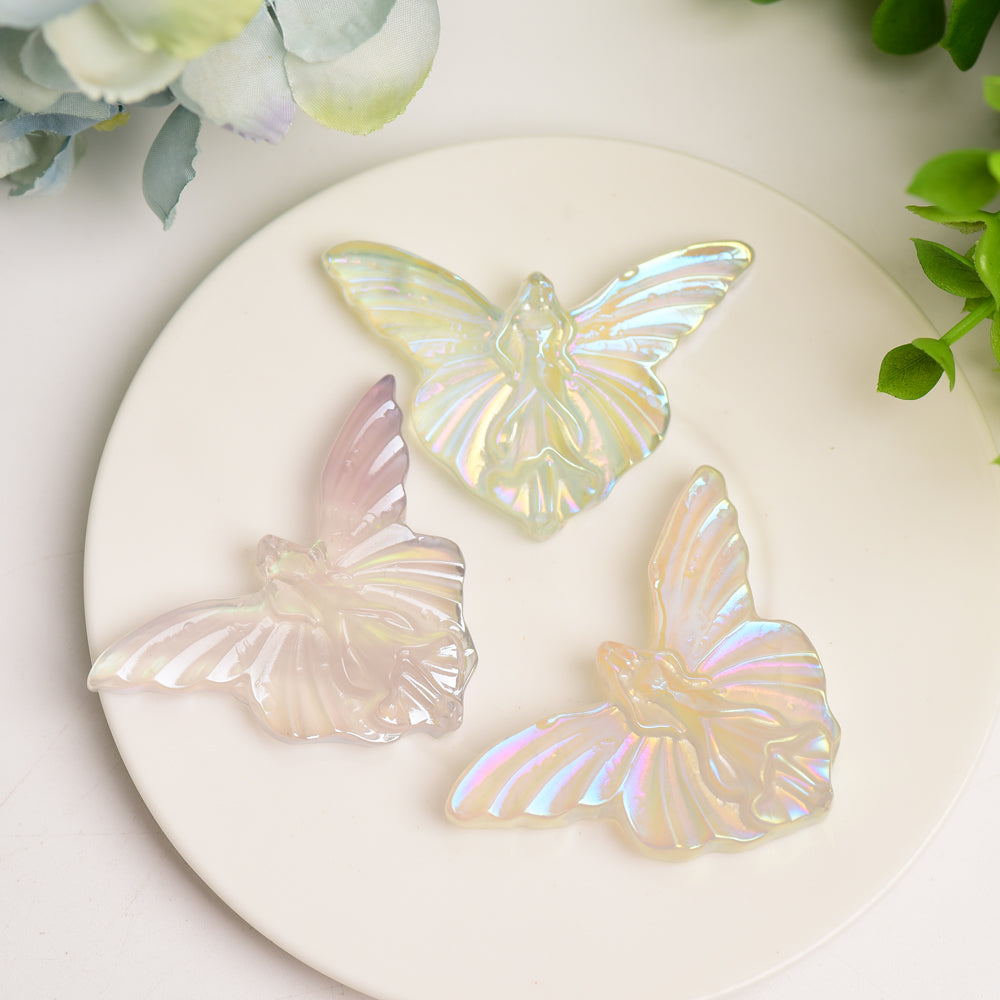 2.3" Aura Clear Quartz Butterfly Crystal Carving Bulk Wholesale  Wholesale Crystals