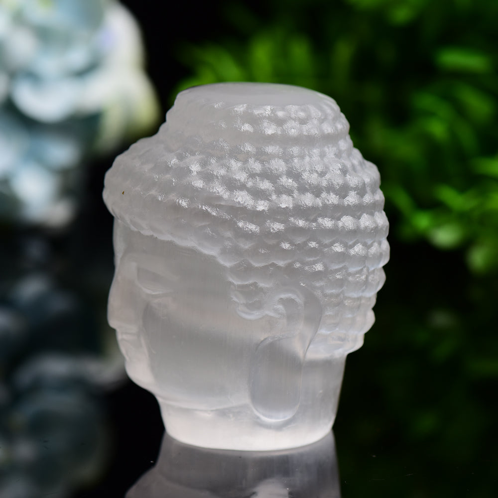 3.3" Selenite Carving Buddha Head Free Form Bulk Wholesale  Wholesale Crystals