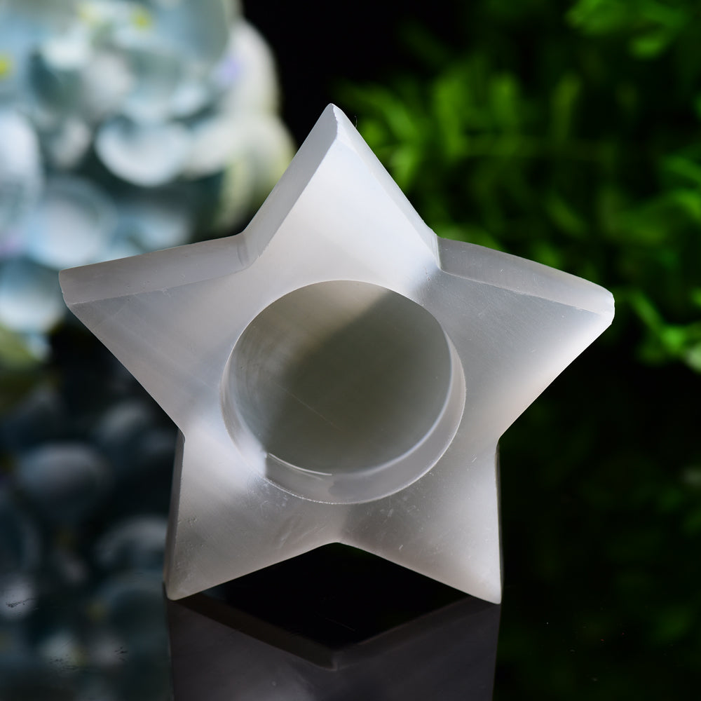 3.5" Star Shape Candle Holder Selenite Carving Bulk Wholesale  Wholesale Crystals