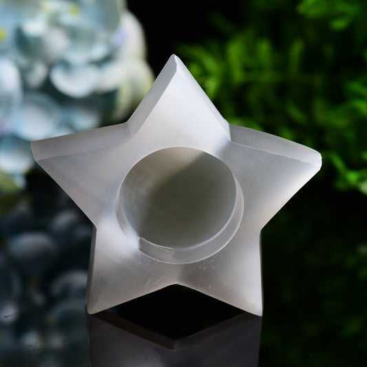 3.5" Star Shape Candle Holder Selenite Carving Bulk Wholesale  Wholesale Crystals