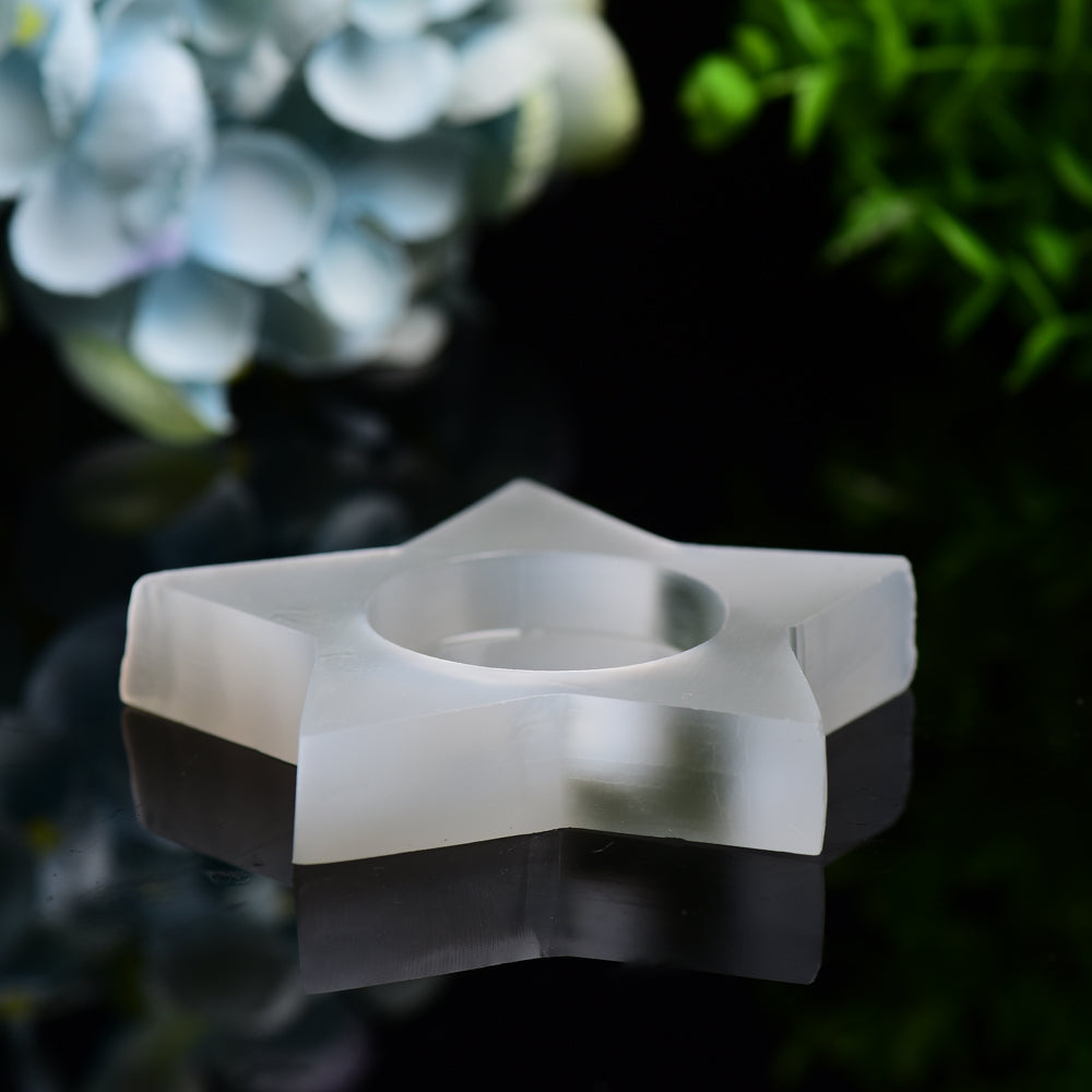 3.5" Star Shape Candle Holder Selenite Carving Bulk Wholesale  Wholesale Crystals