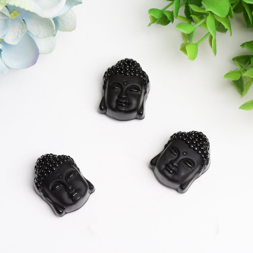 1.3" Black Obsidian Buddha Head Crystal Carving Bulk Wholesale  Wholesale Crystals