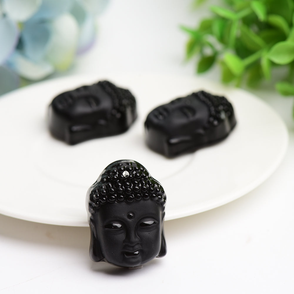 1.3" Black Obsidian Buddha Head Crystal Carving Bulk Wholesale  Wholesale Crystals