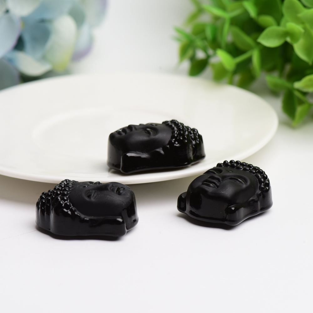 1.3" Black Obsidian Buddha Head Crystal Carving Bulk Wholesale  Wholesale Crystals