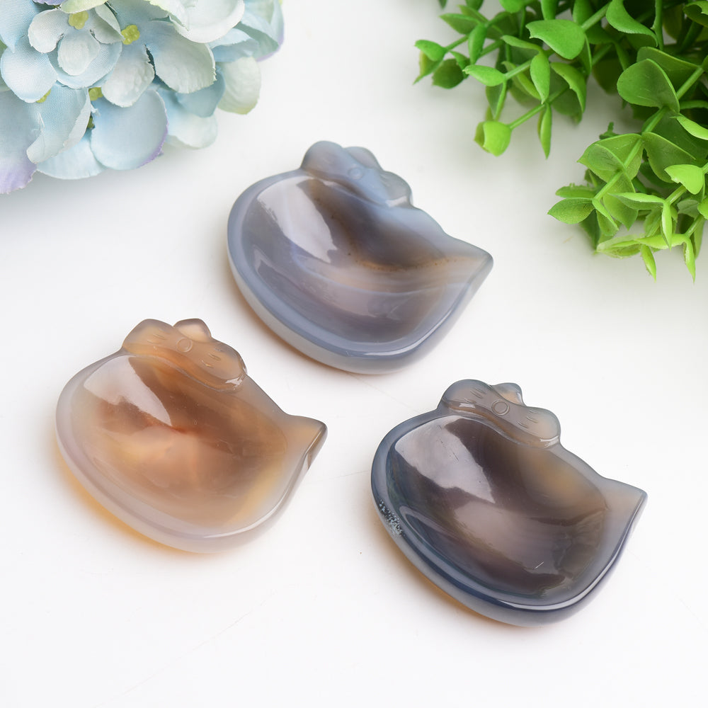 2.5" Agate Hello Kitty Bowl Crystal Carving Bulk Wholesale  Wholesale Crystals