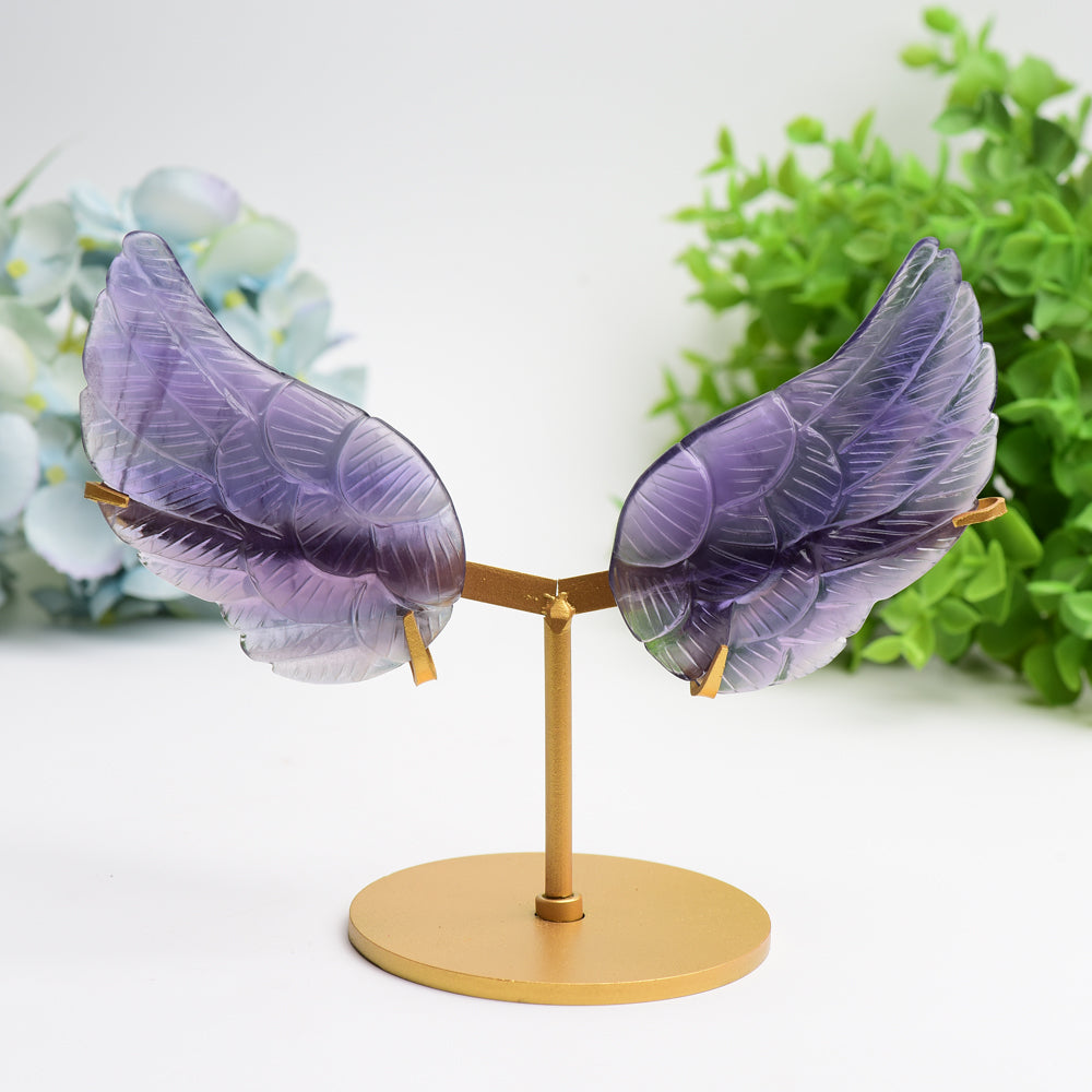 4.0" Mixed Crystal Pair of Wings Carving with Metal Display Stand Bulk Wholesale  Wholesale Crystals