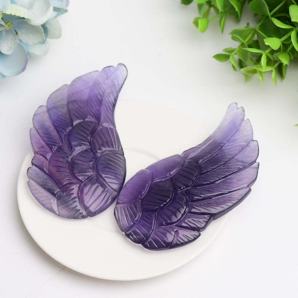 4.0" Mixed Crystal Pair of Wings Carving with Metal Display Stand Bulk Wholesale  Wholesale Crystals