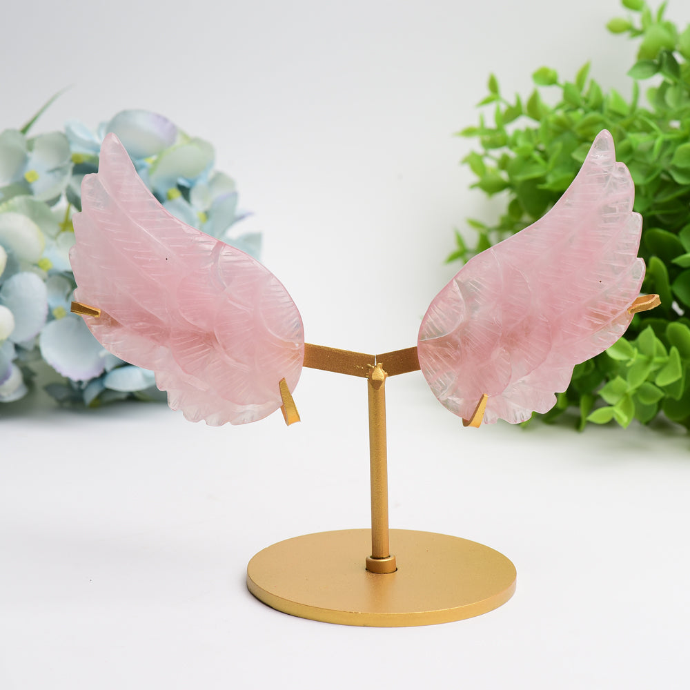 4.0" Mixed Crystal Pair of Wings Carving with Metal Display Stand Bulk Wholesale  Wholesale Crystals