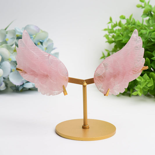 4.0" Mixed Crystal Pair of Wings Carving with Metal Display Stand Bulk Wholesale  Wholesale Crystals