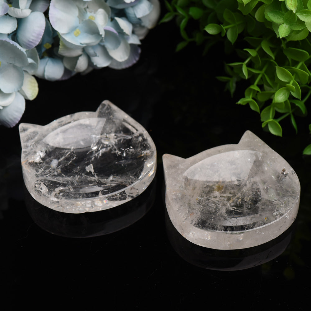 2.0"-3.5" Clear Quartz Cat Head Bowl Crystal Carving Bulk Wholesale  Wholesale Crystals