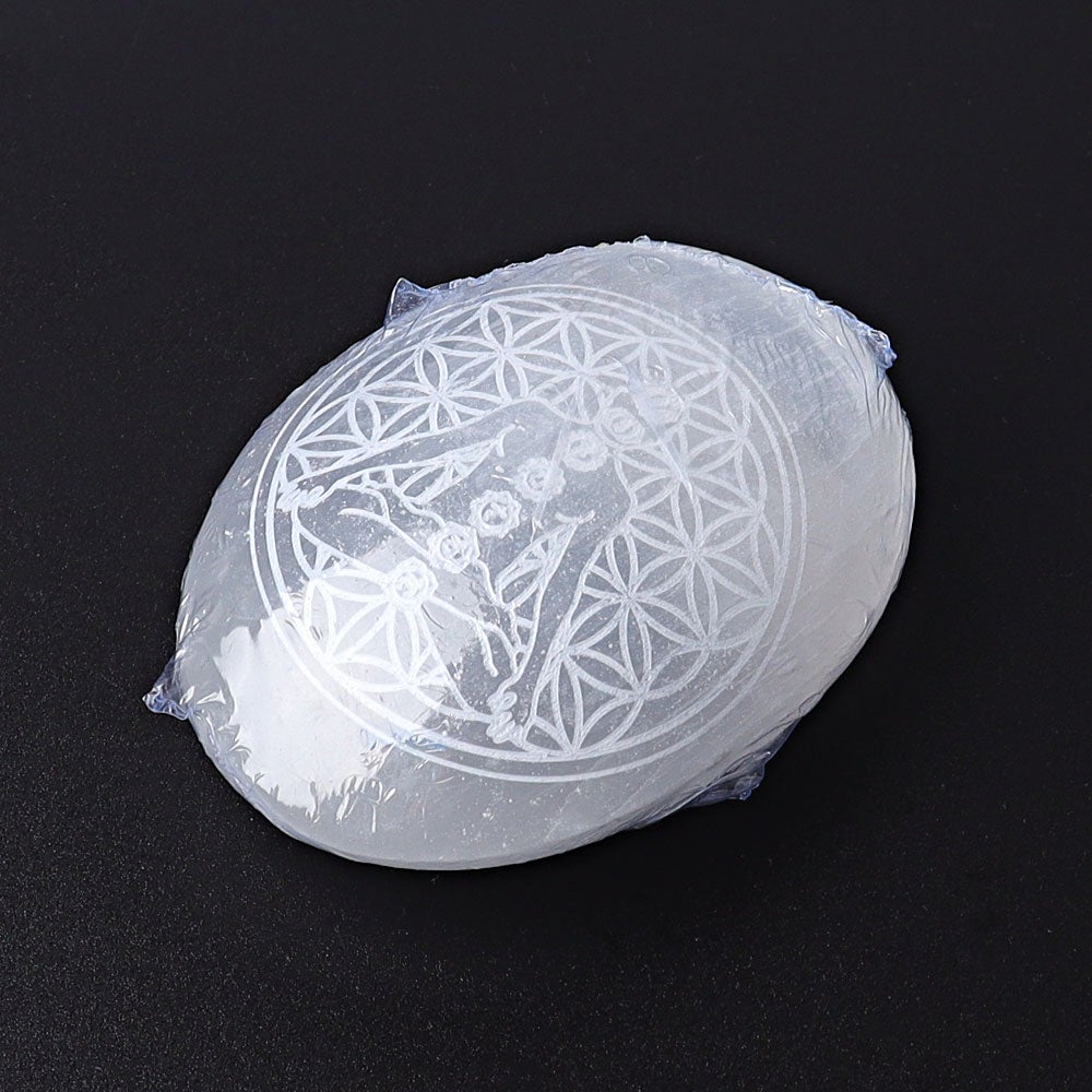 2.4" Selenite Palm Stone with Printing Wholesale Crystals