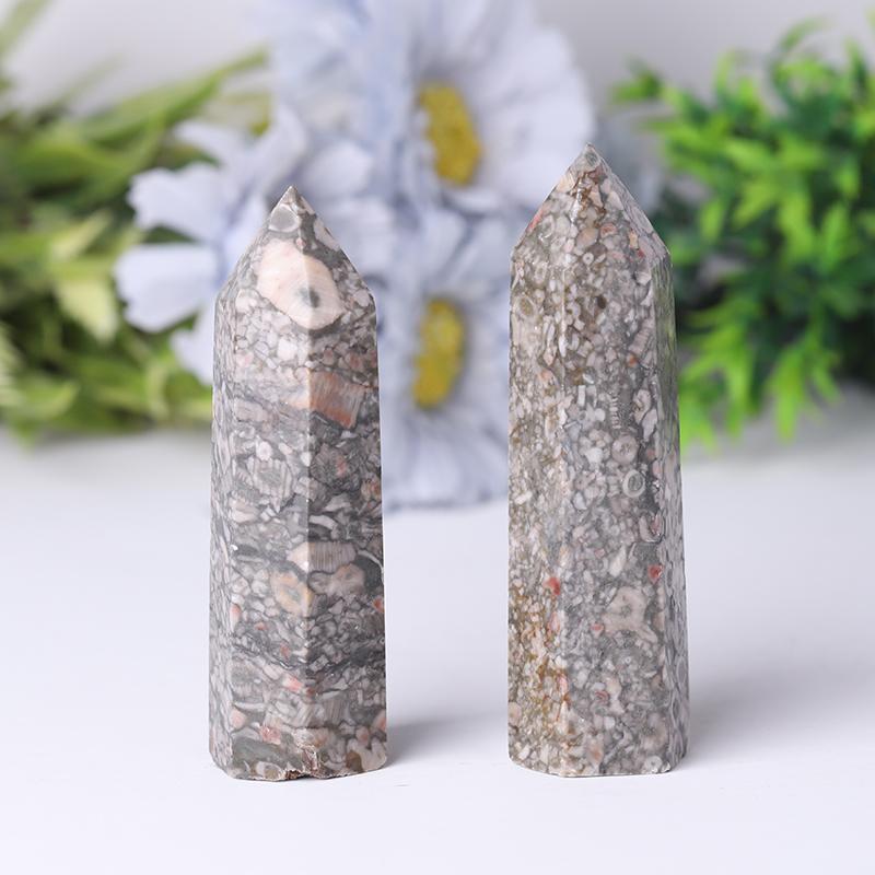 Natrual Crinoid Fossil Jasper Point Healing Crystal Tower Wholesale Crystals