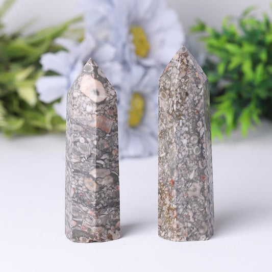 Natrual Crinoid Fossil Jasper Point Healing Crystal Tower Wholesale Crystals