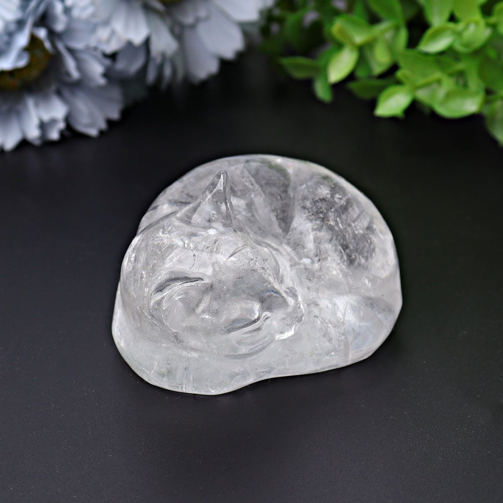 3" Clear Quartz Sleeping Cat Crystal Carvings Wholesale Crystals