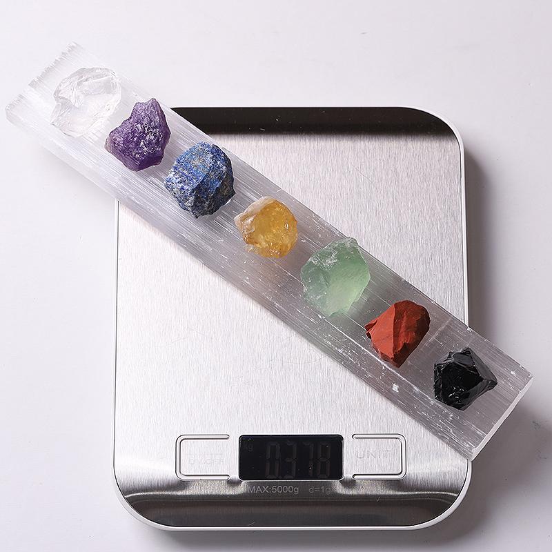 9" Chakra Selenite Stick with Crystal Raw Stone Wholesale Crystals