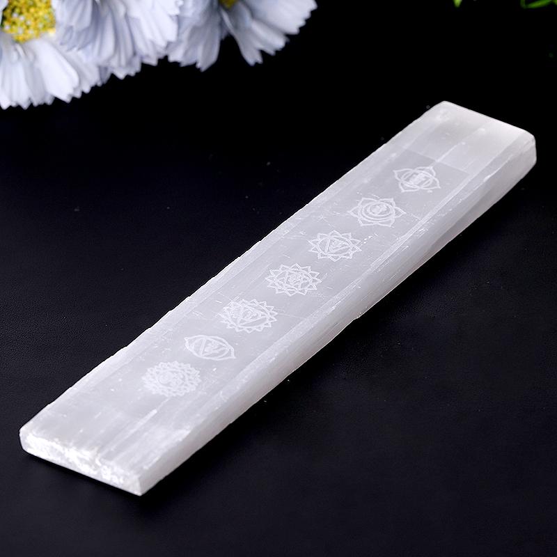 7.5" Selenite Stick Wand with Laser Engraved Chakra Pattern Wholesale Crystals