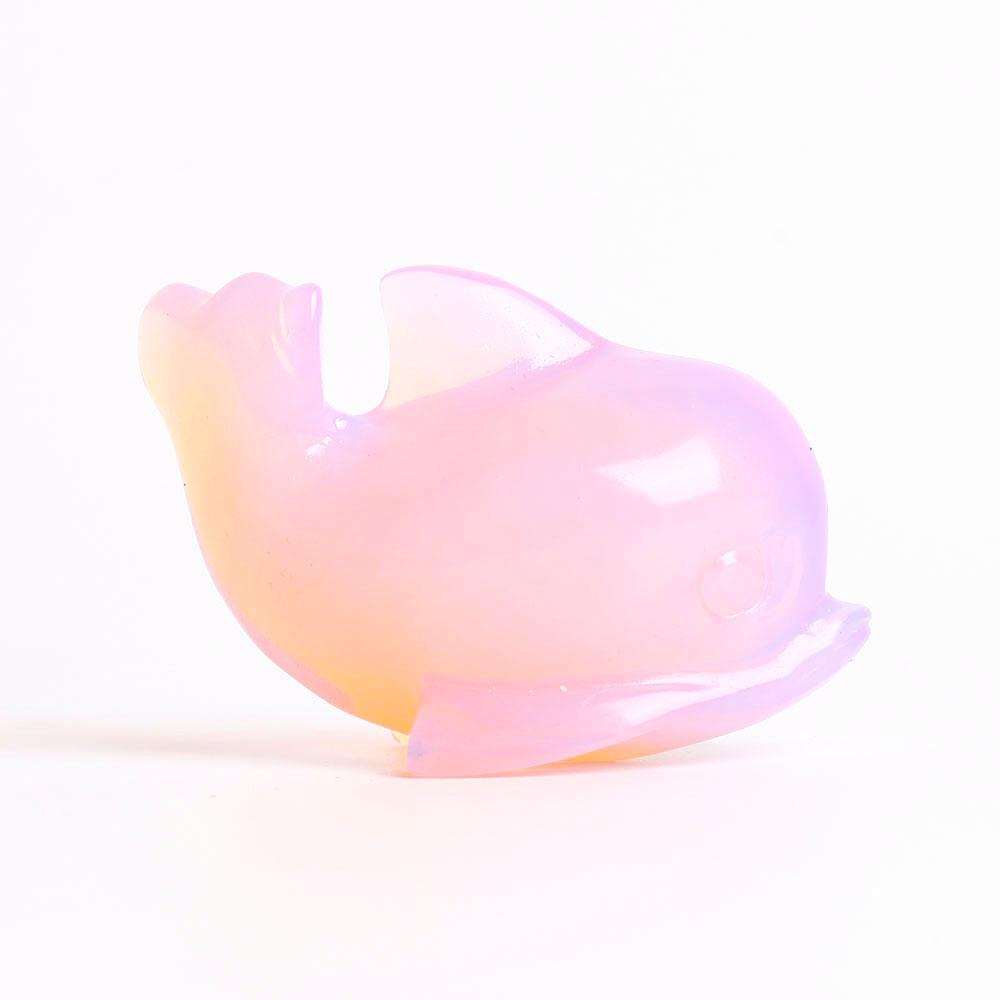 Pink Opalite Dolphin Carving Decoration Wholesale Crystals
